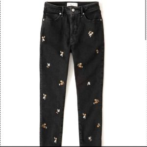 Abercrombie Super High Rise Floral Embroidered Jeans